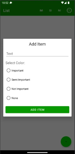 Coded Lists Importance menu